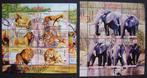 - 613 - 2 Blokken met Wilde Leeuwen en Olifanten., Verzenden, Gestempeld, Dier of Natuur