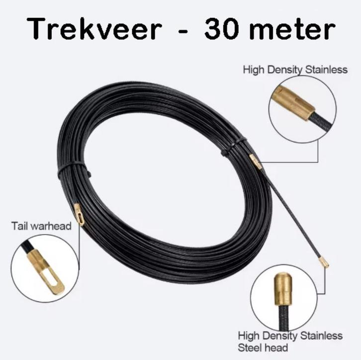 Trekveer 30meter Kabeltrekker Veerband Nylon Bedrading Zwart, Hobby en Vrije tijd, Overige Hobby en Vrije tijd, Nieuw, Ophalen of Verzenden