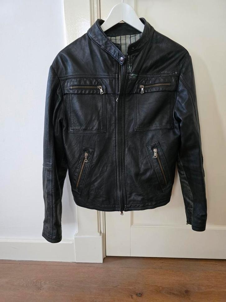 Korte leren jas, maat S, unisex, Kleding | Heren, Jassen | Zomer, Zo goed als nieuw, Maat 46 (S) of kleiner, Bruin, Ophalen of Verzenden