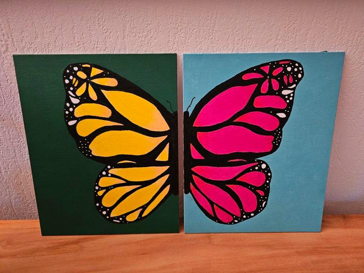 Vlinder Schilderijen - Handgemaakt, Antiek en Kunst, Kunst | Schilderijen | Abstract, Ophalen of Verzenden