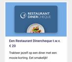 6 Cadeaucodes voor een korting van 20,- per code op diner, Twee personen, Kortingsbon, Overige typen