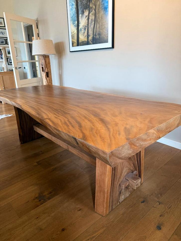 Unique teakhout boomstamtafel 230cm x 107cm, Huis en Inrichting, Tafels | Eettafels, Zo goed als nieuw, 100 tot 150 cm, 200 cm of meer