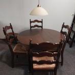 Mooie eethoek met 4 stoelen met biezen zitting, Huis en Inrichting, Complete eetkamers, Ophalen, Gebruikt, 4 tot 6 stoelen