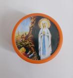 Vintage oranje rozenkransdoosje afbeelding Maria kind Jezus, Antiek en Kunst, Antiek | Religie, Verzenden