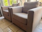 2 nette en stevige fauteuils, warm beige., Huis en Inrichting, Fauteuils, 75 tot 100 cm, Gebruikt, Landelijk, Stof