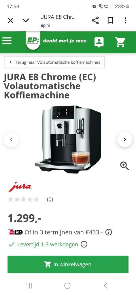 JURA E8 Chrome Volautomaat Koffiemachine - Perfecte Koffie!, Witgoed en Apparatuur, Koffiezetapparaten, Ophalen