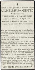 Gestel Wilhelmus 1870 Oirschot 1953 Udenhout, Verzamelen, Ophalen of Verzenden, Bidprentje