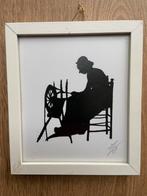 Origineel knipwerk W Th Lever spinnenwiel spinster silhouet, Ophalen of Verzenden