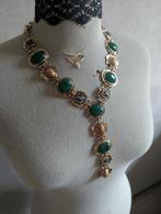 Vintage stijl Y-Collier Statement Ketting Goud Groen Beige, Ophalen of Verzenden