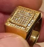 18Krt (750) Gouden Zegelring met Steentjes, Sieraden, Tassen en Uiterlijk, Ringen, Gebruikt, Heer, Goud, Goud