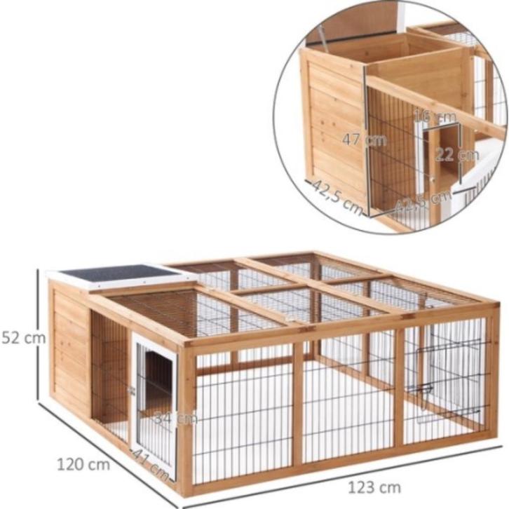 Konijnenhok met ren, Dieren en Toebehoren, Knaagdieren en Konijnen | Hokken en Kooien, Nieuw, Ren, Minder dan 60 cm, 110 cm of meer