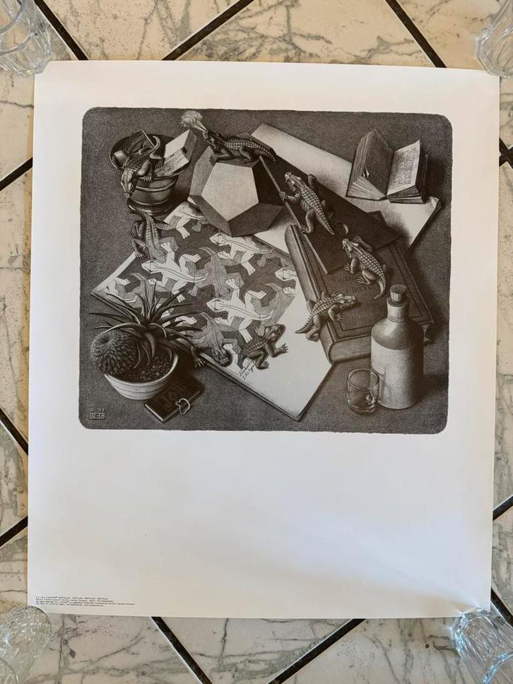 Vintage M.C Escher poster (Reptielen), Verzamelen, Posters, Zo goed als nieuw, Overige onderwerpen, Deurposter of groter, Rechthoekig Staand