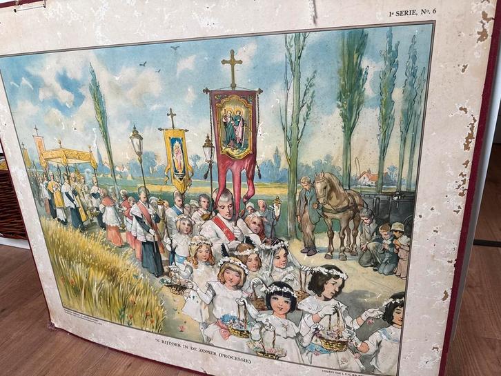 Oude schoolplaat - Processie in de zomer, Antiek en Kunst, Antiek | Schoolplaten, Geschiedenis, Ophalen