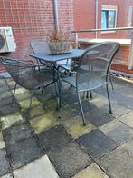 Sfeervolle gietijzeren Bistroset, Tuin en Terras, Tuinsets en Loungesets, 4 zitplaatsen, Gebruikt, Bijzettafel, Aluminium