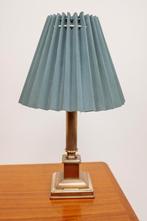 Messing tafellampje met donkerblauwe plisse kap, -, -, Ophalen of Verzenden, -