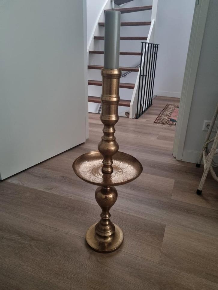 Vintage Indische kraag kandelaar XL met Oosterse Graveringen, Huis en Inrichting, Woonaccessoires | Kandelaars en Kaarsen, Ophalen of Verzenden