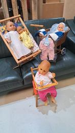 Grote 4 poppen speelset met wagen bedje en stoeltje, Onbekend, Ophalen of Verzenden, Zo goed als nieuw, Onbekend