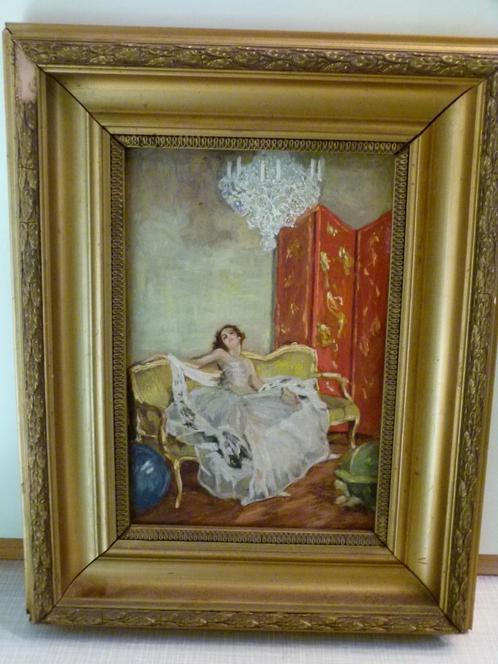 schilderijtje ``Nonchalance`` Bixa-Domerque, Antiek en Kunst, Kunst | Schilderijen | Klassiek, Ophalen