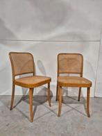 Een paar vintage ligna eetkamerstoelen met webbing zitting, Ophalen, Gebruikt, Bruin, Ligna