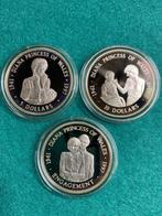 Zilver  3 munten Uganda, Fiji, Tuvalu - Lady Diana, Postzegels en Munten, Munten | Oceanië, Ophalen of Verzenden, Setje, Zilver