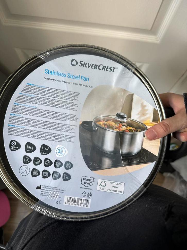 Nieuwe RVS Pan - Ongeopend!, Huis en Inrichting, Keuken | Potten en Pannen, Nieuw, Kookpan of Snelkookpan, Rvs, Inductieplaat