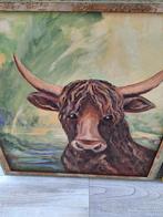 Schilderij schilderijen bloemen stier buffel hand groot, Antiek en Kunst, Ophalen of Verzenden