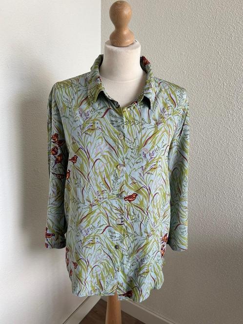 King Louie maat 42 turquoise vogel blouse 2294, Kleding | Dames, Blouses en Tunieken, Zo goed als nieuw, Maat 42/44 (L), Blauw
