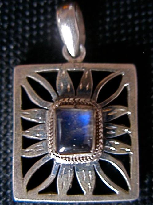 Zilveren 925 zilver kettinghanger open rechthoek labradoriet, Sieraden, Tassen en Uiterlijk, Kettinghangers, Nieuw, Zilver, Overige kleuren