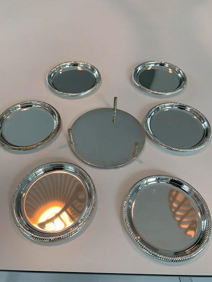 Argento Silverline Onderzetters met Houder - Zilverkleurig, Antiek en Kunst, Antiek | Schalen, Ophalen of Verzenden