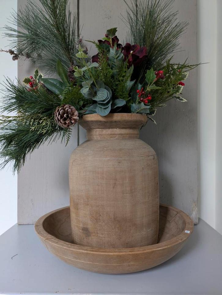 XL Nepalese Houten Vaas, Huis en Inrichting, Woonaccessoires | Vazen, Gebruikt, Overige kleuren, 50 tot 75 cm, Overige materialen