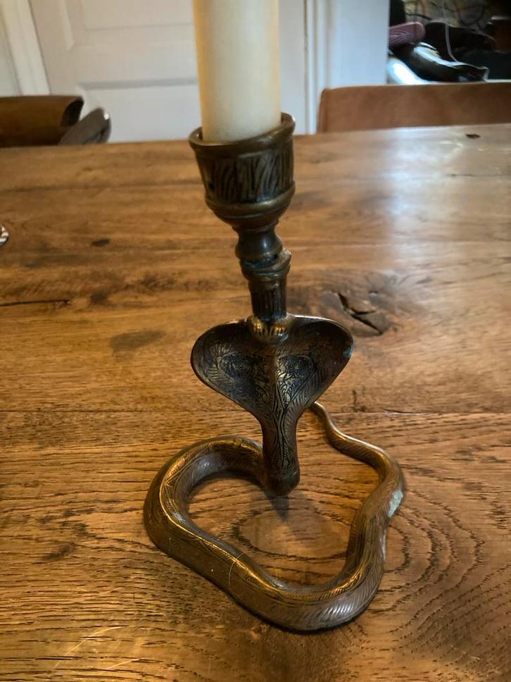 Messing Cobra Kandelaar, Huis en Inrichting, Woonaccessoires | Kandelaars en Kaarsen, Gebruikt, Kandelaar, Minder dan 25 cm, Overige materialen