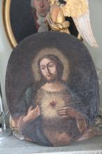 Antiek frans 18e eeuws ovaal schilderij christus heilig hart, Ophalen