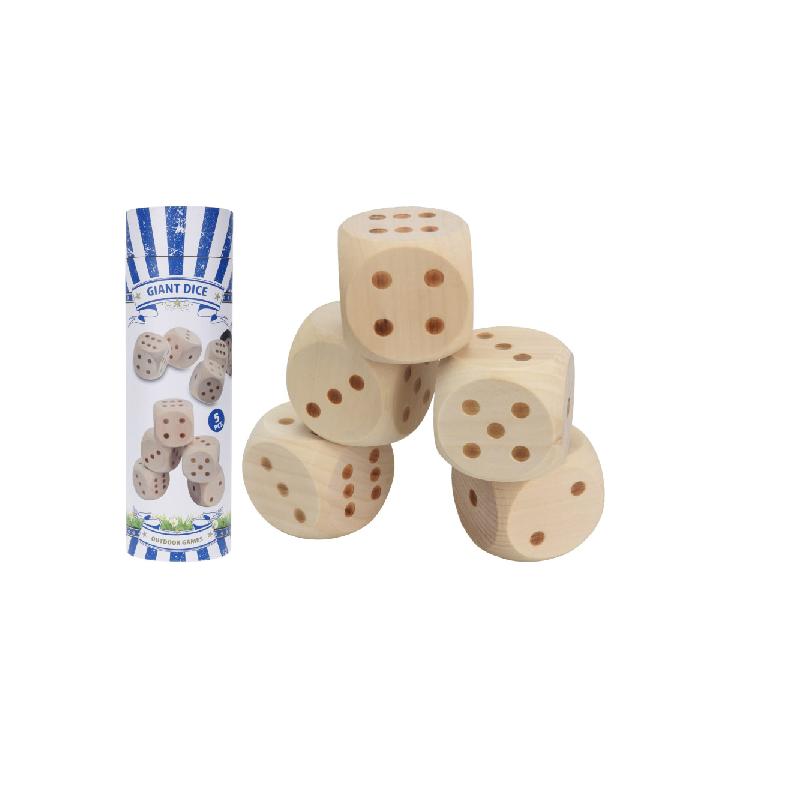 Free And Easy- Outdoor Games - 5 Dobbelstenen Hout - 5,5 cm, Ophalen of Verzenden, Nieuw, Free & Easy - Outdoor Games