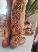 Hoge Laarzen dames leer franjes ibiza stijl maat 40, Ophalen, Hoge laarzen, Bruin, Zo goed als nieuw