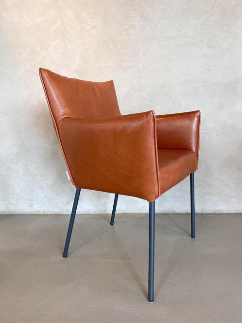 LABEL vandenberg Mali eetkamerstoel (set van 4), Huis en Inrichting, Stoelen, Zo goed als nieuw, Vier, Leer, Metaal, Bruin, Ophalen