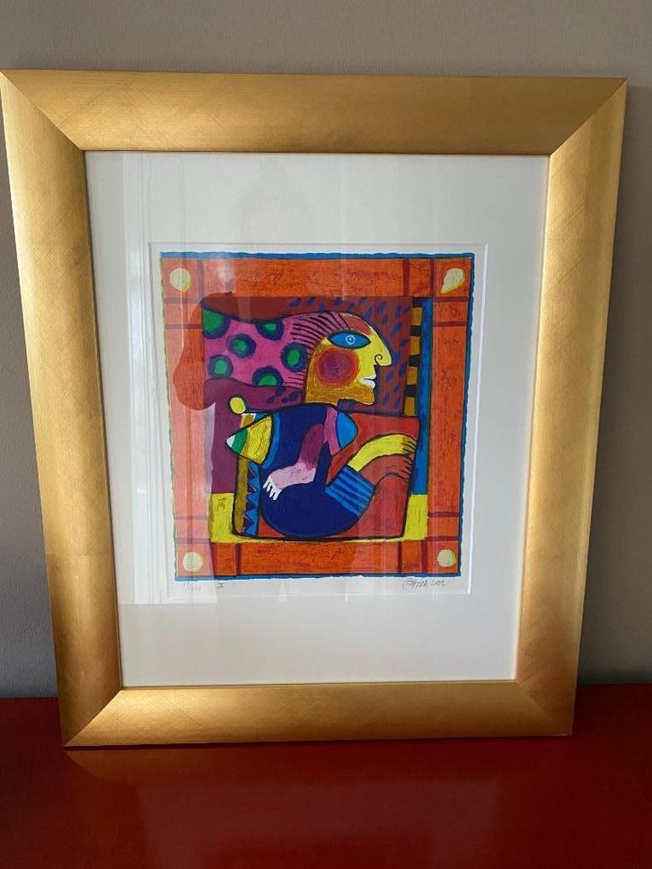 Clemens Briels zeefdruk FIGUUR X in prachtige lijst CHCS, Antiek en Kunst, Kunst | Schilderijen | Klassiek, Ophalen of Verzenden