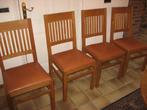 4 mooie stevige hardhouten stoelen leer hout hoge zitting, Gebruikt, Bruin, Hout, Ophalen of Verzenden