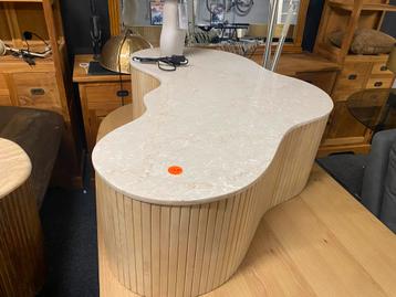 Salontafel heel groot wit marmer licht hout 129x84 japandi beschikbaar voor biedingen