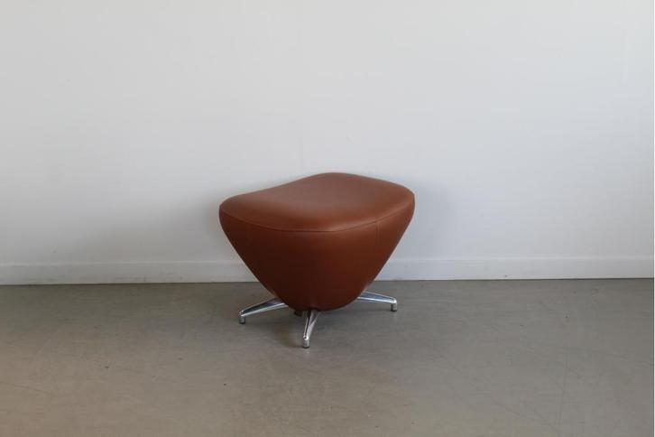Leolux Caruzzo Hocker – Cognac Leer, Huis en Inrichting, Banken | Voetenbanken en Poefen, Zo goed als nieuw, 50 tot 75 cm, Minder dan 50 cm