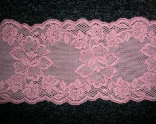 Schitterend breed elastisch kant met bloemen / Lingerie, Hobby en Vrije tijd, Stoffen en Lappen, Nieuw, Kant, 200 cm of meer, Roze