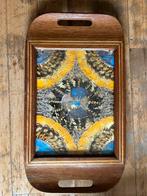 Houten dienblad met vlindervleugel marqueterie, Ophalen of Verzenden, Zo goed als nieuw, Hout