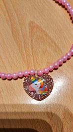 Roze meisjes kralenketting met hartjes unicorn hanger, Ophalen of Verzenden, Zo goed als nieuw, Roze, Ketting