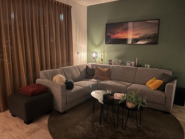 Hoekbank lichtgrijs Goossens, Huis en Inrichting, Banken | Complete zithoeken, Gebruikt, Stof, Ophalen