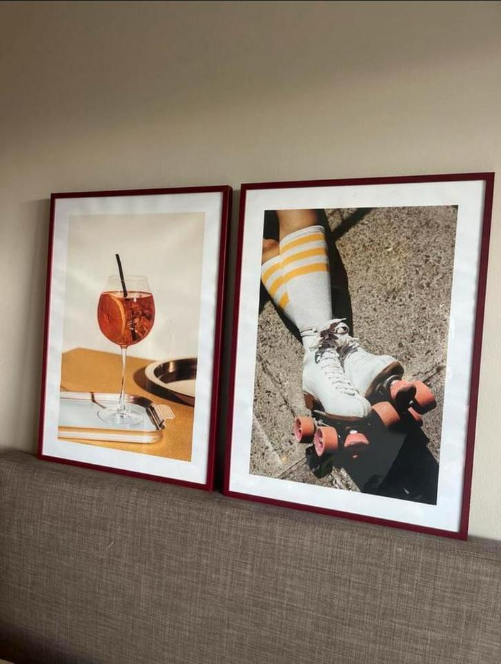 Tweeluik Fotoprints in Ossenbloedrode Frames, Huis en Inrichting, Woonaccessoires | Schilderijen, Tekeningen en Foto's, Zo goed als nieuw