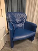 NP: €1.650 Leolux Excalibur Fauteuil Blauwe Leer Designstoel, Gebruikt, Ophalen of Verzenden, 75 tot 100 cm, Modern & tijdloos, met een luxe uitstraling