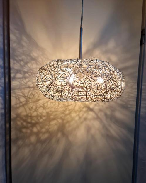 Hanglamp Eglo zilverkleurig draad vogelnest sfeerlicht mooi, Huis en Inrichting, Lampen | Wandlampen, Gebruikt, Kunststof, Ophalen