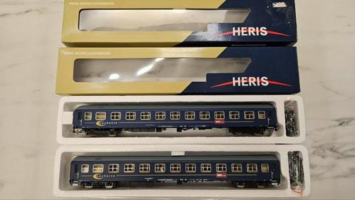 Heris 2 Couchetterijtuigen Auto Slaap Trein EETC met band, Hobby en Vrije tijd, Modeltreinen | H0, Zo goed als nieuw, Wagon, Gelijkstroom