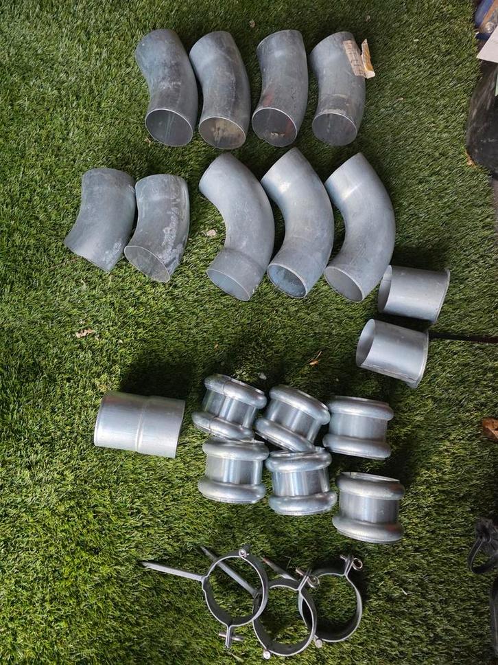 Diverse zinken dakgoten en hulpstukken, Doe-het-zelf en Verbouw, Buizen en Afvoer, Gebruikt, Dakgoot, Zink, Minder dan 2 meter