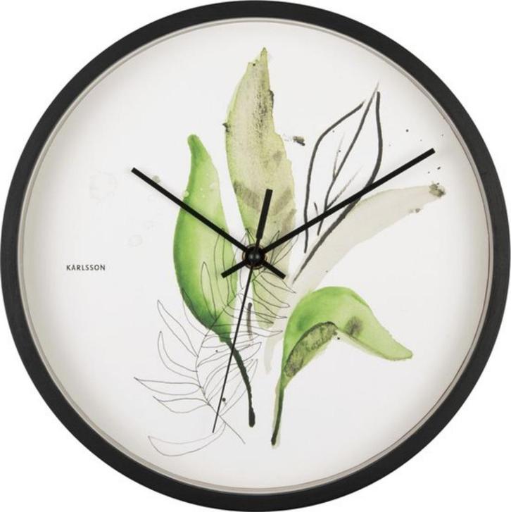 Karlsson Wandklok Botanical Leaves - Groen - Ø26cm, Huis en Inrichting, Woonaccessoires | Klokken, Nieuw, Wandklok, Analoog, Ophalen of Verzenden
