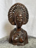 Houten Bali buste met uitgesneden waaier hoofdtooi, Antiek en Kunst, Kunst | Niet-Westerse kunst, Ophalen of Verzenden